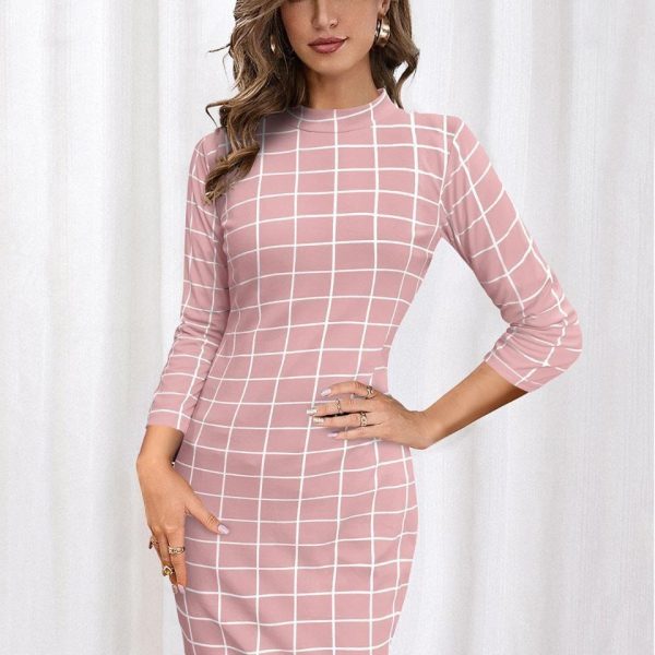 Grid Elegance Bodycon Dress