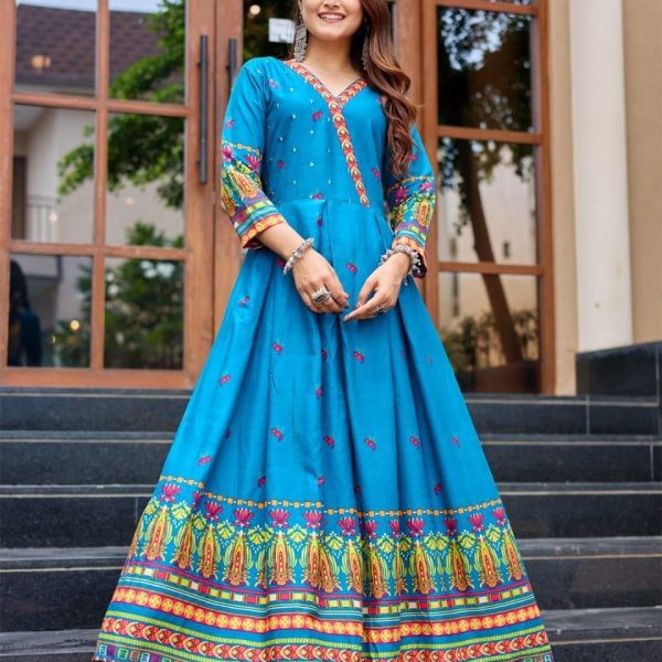 Royal Blue Printed Festive Anarkali